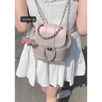 韩国小众双肩包包女士2024新款潮时尚链条水桶包单肩小香风背包