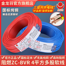 金龙羽电线电缆ZC-BVR 4平方 国标家装铜芯线 阻燃单芯多股软电线