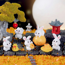 微景观中秋节玉兔子月饼可爱动物公仔装饰品配件树脂工艺品小摆件