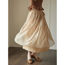 SimpleRetro珠光感纱裙a字半身裙女夏季新款高腰气质仙女过膝半裙