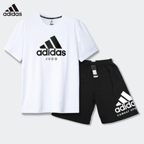 adidas阿迪达斯运动套装男 夏新款休闲宽松跑步短袖t恤短裤两件套
