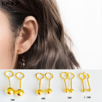 S999纯银黄金色弯钩耳钉女耳饰高级小众设计感气质耳环养耳洞耳骨