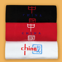 带有中国字样的t恤衫刺绣儿童短袖纯棉大红色新疆棉国潮童装体恤
