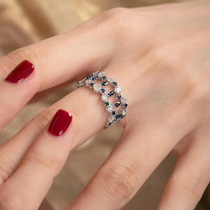 贵气华丽中古款点点星光蓝宝石镶钻戒指气质大方显白影楼道具指环