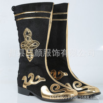 传统黑色少数民族男款鞋高帮筒藏族靴蒙古族新疆维族舞蹈演出靴子