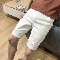 夏季白色牛仔短裤男弹力破洞五分裤韩版修身潮大码休闲马裤