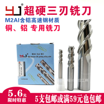 YJ高速钢铣刀全磨制超硬铜铝专用3刃平底平口平面白钢数控3F1-25
