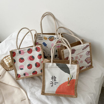手提包女帆布包包韩版卡通文艺手拎袋便携手提便当包带饭包午餐包