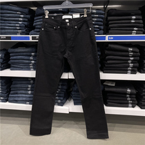 CK/Calvin Klein 男士春季新款纯黑色修身直筒显高百搭牛仔裤长裤