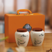 正山小种陶瓷茶叶罐碧螺春皮盒礼盒空盒白毫银针手提式包装盒定制