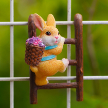 兔子爬梯花盆挂件可爱鱼缸造景挂件阳台花园盆栽微景观装饰小摆件