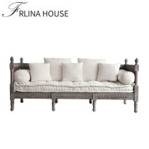 法丽娜美式客厅全实木橡木三人沙发实木布艺复古做旧欧式双人沙发