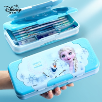 Disney迪士尼冰雪奇缘文具盒2022年新款幼儿园一二年级儿童女孩自动多功能铅笔盒女生小学生爱莎公主三层笔袋