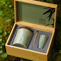 高端瓷罐加杯子绿茶包装盒空礼盒明前龙井碧螺春包装盒子茶叶空盒