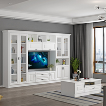 客厅实木颗粒板满墙整体背景墙电视柜书柜一体组合墙柜子2022新款