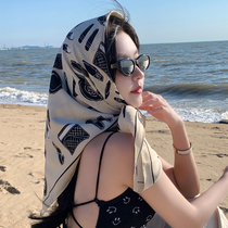 网红法式复古小方巾女百搭夏季防晒丝巾ins海边沙滩长条披肩头巾