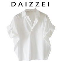 DAIZZEI~2023夏季新款时尚质白色宽松蝙蝠袖Polo领套头衬衫女上衣