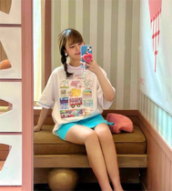泰国小众 童趣少女心~旅行巴士小兔子彩虹印花宽松短袖T恤