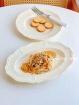 法式ins奶黄甜品意面陶瓷盘零食家用蛋糕盘椭圆形西餐早餐盘菜盘