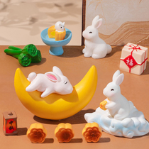 微景观树脂工艺品可爱卡通动物中秋节月饼兔子园艺造景装饰品配件