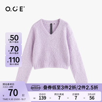 OCE针织衫女2021秋冬新款V领设计感宽松针织上衣气质显瘦女士毛衣