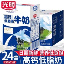 【4月产】光明高钙低脂牛奶250ml*24盒装营养补钙早餐奶整箱包邮