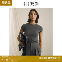 致知ZHIZHI 梧叶 运动感小圆领T恤衫女2024春季新款休闲修身短袖