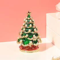 复古圣诞树首饰盒可爱罐子摆件装饰生日礼物创意珐琅小摆件镶钻