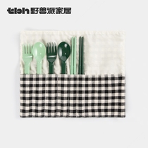 tbh野兽派家居熊猫嘭嘭竹纤维餐具套装双人筷子勺子叉子三件套
