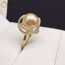 微镶珍珠镶钻天然南洋金珠珍珠粉戒指指环指圈送女友宝石戒子纯银