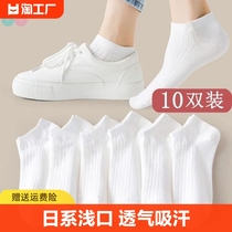 纯白色袜子女夏季短筒棉袜日系浅口布标可爱少女学生船袜防臭吸汗