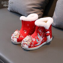 汉服鞋子女童冬季古装中国风民族雪地靴棉靴幼儿绣花鞋老北京布鞋
