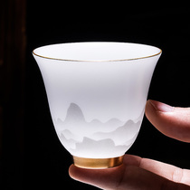 冰种玉瓷小茶杯陶瓷功夫茶杯主人杯个人专用高档喝茶茶具单个杯子