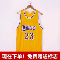 湖人23号24科比詹姆斯黄色英文版复古刺绣球衣篮球服运动服背心上