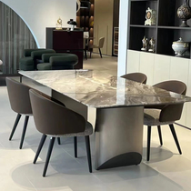 进口威尼斯棕天然大理石餐桌现代家用高端意式轻奢白金沙悬浮方桌
