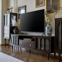 法式实木电视柜落地收纳储物柜一体客厅家用美式轻奢复古电视机柜