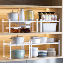 橱柜内分层置物架厨房台面白色桌面储物架收纳隔板调味料碗盘锅具