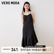 Vero Moda连衣裙2023秋冬新款百搭通勤女人气质时尚黑色吊带裙