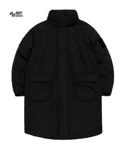 韩国代购Lee冬季新款男女立领中长大衣保暖休闲纯黑色羽绒服外套