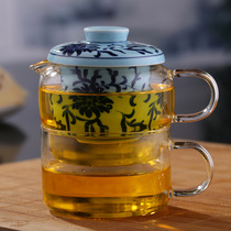 玻璃茶具红茶普洱茶壶套壶耐热青花陶瓷内胆过滤上壶下杯咖啡