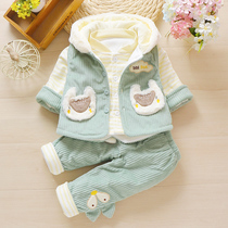 婴幼儿衣服01-2-3岁秋冬季套装男女宝宝加厚新生儿棉服外出三件套