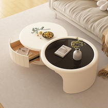 奶油风茶几客厅家用2024新款设计师创意钢化玻璃圆形小户型茶几桌