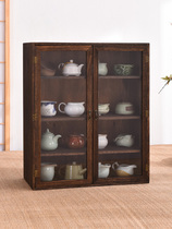 实木茶杯展示柜中式防尘有机玻璃收纳柜家用双开门置物茶具茶壶架