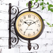 欧式铁艺双面挂钟创意美式田园挂表现代简约客厅个表装饰复古时钟