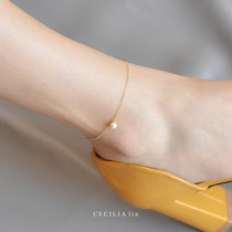 Cecilia手工定制 简约天然珍珠美国14K包金纤细不掉色可调节脚链