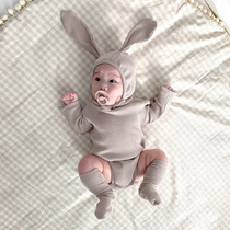 可可妈网红宝宝三角哈衣套装百天照衣服婴儿满月长袖可爱爬服兔子