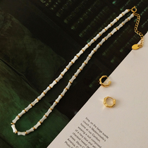 竹影艺术质感 高级天然贝母竹节白色串珠锁骨链天然石项链新中式