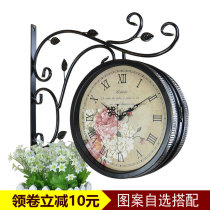 复古装饰静音欧式双面钟美式个性钟表挂钟客厅工艺术时钟两面挂表