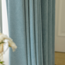 新款清新素雅淡蓝色雪尼尔人字纹加厚遮光客厅卧室隔热简约窗帘布