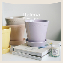 DOLV 豆绿 北欧丹麦设计赫莲娜花盆经典彩色质感花边陶瓷盆栽花器